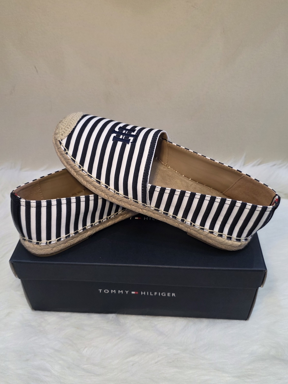 Tommy Hilfiger Navy and White Striped Espadrille Flats